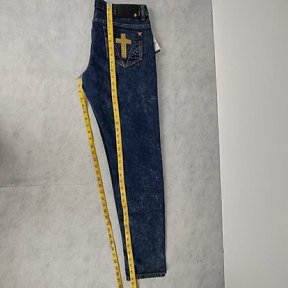 Coogi Cotton Blend Blue Gold Cross Pattern On Pocket Denim Jeans Sz 11-12 (NWT) - Picture 9 of 13